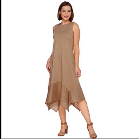 LOGO Lori Goldstein MP Boho Slub Knit Cotton Handkerchief Eyelet Tank Midi Dress - Picture 1 of 10